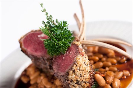 simsearch:659-08148038,k - Breaded Rack of Lamb with Baked Beans Stock Photo - Premium Royalty-Free, Code: 659-06670867