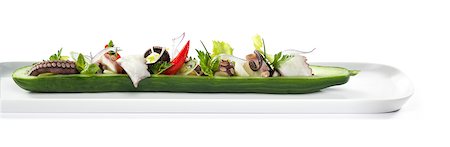 panorama - Octopus salad arranged in half a cucumber Stock Photo - Premium Royalty-Free, Code: 659-06671276