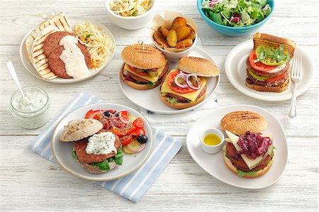 Assorted burgers Stock Photo - Premium Royalty-Free, Code: 659-06902783