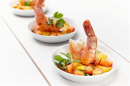 simsearch:659-06901043,k - Grilled langoustine on a bed of mango salad Stock Photo - Premium Royalty-Free, Code: 659-06902931