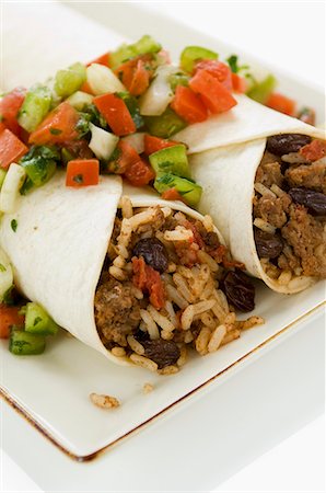Beef and Raisin Picadillo Burritos with a Fresh Salsa Stock Photo - Premium Royalty-Free, Code: 659-06903737