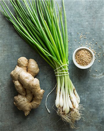 sesame - Fresh Ginger, Scallions and Sesame Seeds Stock Photo - Premium Royalty-Free, Code: 659-07069133