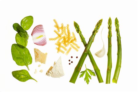 Ingredients for a dish with pasta and asparagus Stock Photo - Premium Royalty-Free, Code: 659-07069413