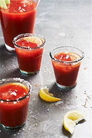 Bloody Marys (cocktails made with tomato juice and vodka) Stock Photo - Premium Royalty-Free, Code: 659-07610325