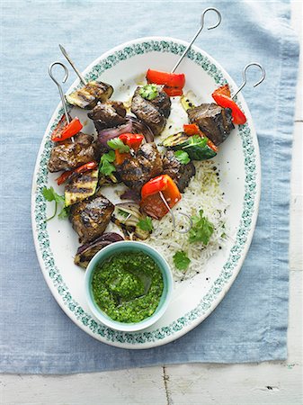 simsearch:659-08148038,k - Grilled Lamb Skewers with Pesto Stock Photo - Premium Royalty-Free, Code: 659-08895973