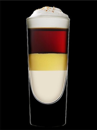 simsearch:659-03534837,k - A layered drink with eggnog against a black background Photographie de stock - Premium Libres de Droits, Code: 659-08896949
