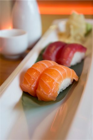 simsearch:659-07610354,k - Nigiri sushi with salmon and tuna Stock Photo - Premium Royalty-Free, Code: 659-08897034