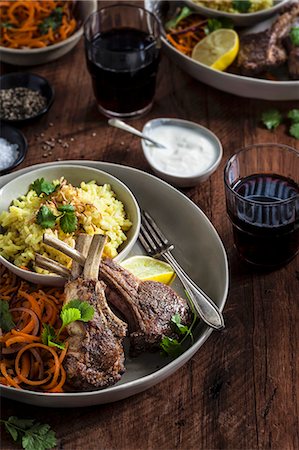 simsearch:659-06186142,k - Lamb Rack with Spiral Carrots and Coconut Pilaf Stock Photo - Premium Royalty-Free, Code: 659-08897206