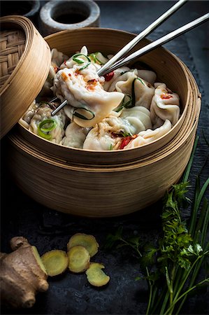 simsearch:700-02698376,k - Chicken and Pork Dumplings with chilli, ginger and herbs Stock Photo - Premium Royalty-Free, Code: 659-08897203