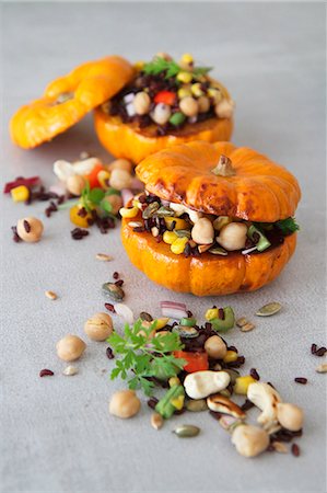Vegetarian stuffed mini roasted pumpkins Stock Photo - Premium Royalty-Free, Code: 659-08897337