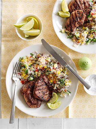 simsearch:659-06186142,k - Grilled lamb steaks with vegetable rice Stock Photo - Premium Royalty-Free, Code: 659-08940628