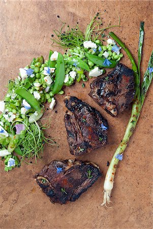 simsearch:659-07739811,k - Grilled lamb chops with a pea salad Stock Photo - Premium Royalty-Free, Code: 659-08940876