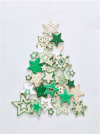 stars on white background - Green and white Christmas star biscuits Foto de stock - Sin royalties Premium, Código: 659-08941055