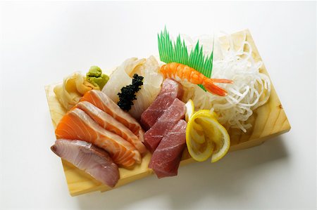 simsearch:659-07610354,k - Sashimi with salmon and tuna Stock Photo - Premium Royalty-Free, Code: 659-01843222