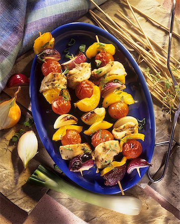 Grilled poultry and vegetable kebabs Stock Photo - Premium Royalty-Free, Code: 659-01851722