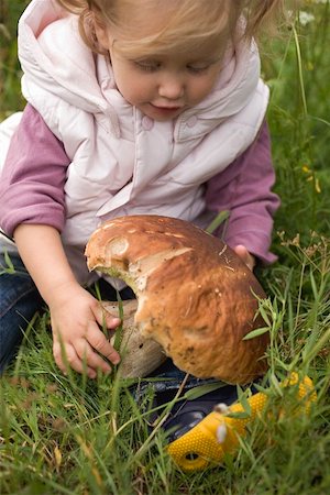 simsearch:659-02212217,k - Small girl holding large cep in grass Stock Photo - Premium Royalty-Free, Code: 659-02212219