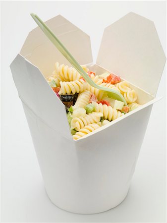 fork with noodles - Fusilli with vegetables in take-away container Stock Photo - Premium Royalty-Free, Code: 659-03528554