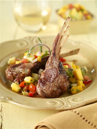 simsearch:659-06186142,k - Lamb Chops with Chopped Vegetables Stock Photo - Premium Royalty-Free, Code: 659-03521231