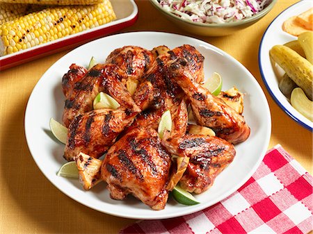 fourth of july - Lime Glazed Grilled Chicken with Corn and Cole Slaw Stock Photo - Premium Royalty-Free, Code: 659-03521353