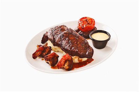 simsearch:659-06901043,k - Surf and turf (Beefsteak with prawns and mashed potato) Stock Photo - Premium Royalty-Free, Code: 659-03536070