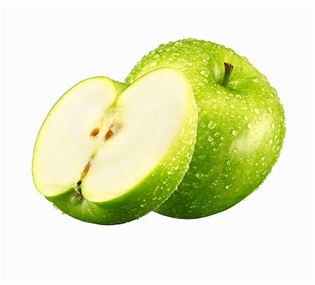 simsearch:659-07610418,k - Green apple, whole and half, with drops of water Stock Photo - Premium Royalty-Free, Code: 659-03536599