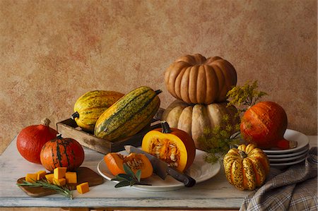 fall pumpkin - Pumpkin still life on wooden table Stock Photo - Premium Royalty-Free, Code: 659-03536807