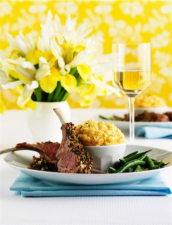 simsearch:659-06186142,k - Lamb chops with cheese soufflÈ and beans Stock Photo - Premium Royalty-Free, Code: 659-03532016