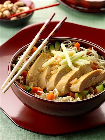 simsearch:825-05990354,k - Chinese-style chicken with noodles and vegetables Stock Photo - Premium Royalty-Free, Code: 652-07655163