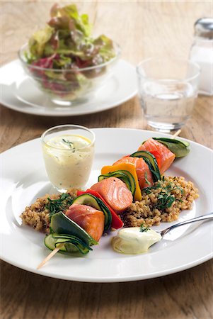 simsearch:652-05807406,k - Salmon and vegetable brochette Stock Photo - Premium Royalty-Free, Code: 652-07655862