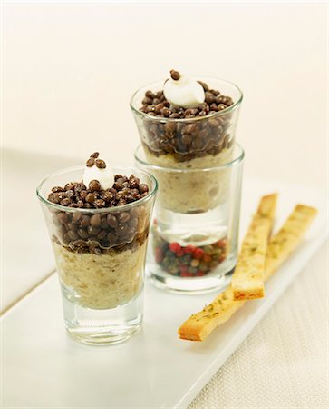 Eggplant caviar and lentil Verrines Stock Photo - Premium Royalty-Free, Code: 652-03805134
