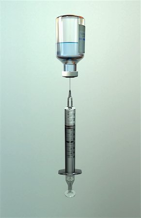 pharmaceutical illustration - A syringe drawing medicine from a bottle. Stock Photo - Premium Royalty-Free, Code: 671-02102604