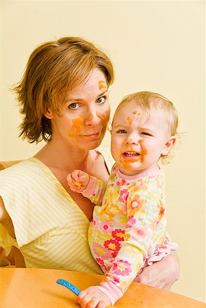 simsearch:673-02143625,k - Frustrated mother feeding messy baby Stock Photo - Premium Royalty-Free, Code: 673-02216308