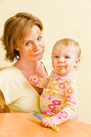 simsearch:673-02143625,k - Frustrated mother feeding messy baby Stock Photo - Premium Royalty-Free, Code: 673-02216309