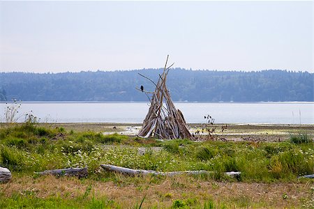 Wooden structure in front of the sea, Washington State, USA Stock Photo - Premium Royalty-Free, Code: 673-02386668
