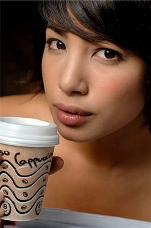 drugs cafe - Woman with a cappuccino to go Stock Photo - Premium Royalty-Free, Code: 689-03130811