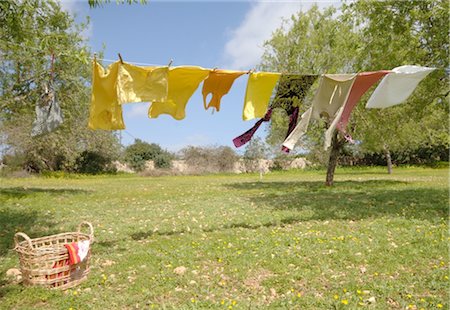 simsearch:700-00270300,k - Clothes hanging on clothesline in garden Foto de stock - Sin royalties Premium, Código: 689-03733438