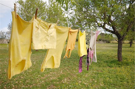 simsearch:700-00270300,k - Clothes hanging on clothesline in garden Foto de stock - Sin royalties Premium, Código: 689-03733462