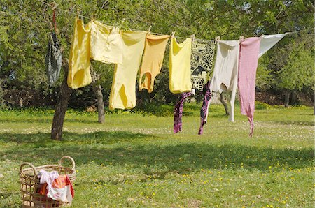 simsearch:700-00270300,k - Clothes hanging on clothesline in garden Foto de stock - Sin royalties Premium, Código: 689-03733463