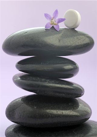 Stack of stones, tissue salt and flower Stock Photo - Premium Royalty-Free, Code: 689-03733508