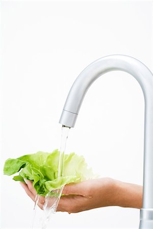 simsearch:632-05816631,k - Woman rinsing lettuce under faucet, cropped view of hands Stock Photo - Premium Royalty-Free, Code: 695-05779260