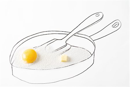 Egg yolk and butter in drawing of frying pan Stock Photo - Premium Royalty-Free, Code: 695-05779508
