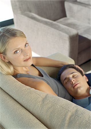 simsearch:693-03707745,k - Man sleeping with head on woman's lap Stock Photo - Premium Royalty-Free, Code: 695-05772710