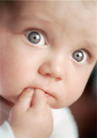 simsearch:632-03027302,k - Baby looking at camera, fingers in mouth, close up. Stock Photo - Premium Royalty-Free, Code: 695-05773328