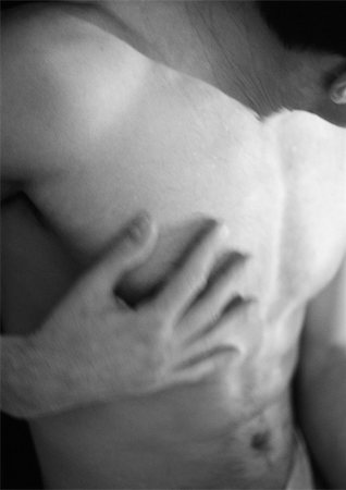 simsearch:695-03382414,k - Nude man touching chest, blurred, close-up, black and white. Stock Photo - Premium Royalty-Free, Code: 695-03383526