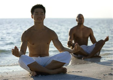 simsearch:640-03265635,k - Two men meditating on beach Stock Photo - Premium Royalty-Free, Code: 696-03400748