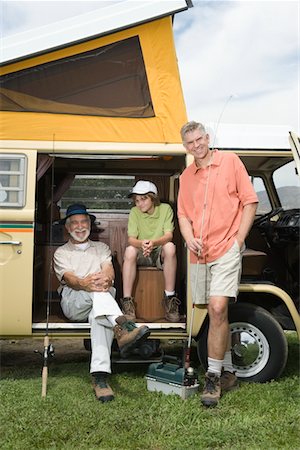Father, son and grandson in campervan, prepare to go fishing Stock Photo - Premium Royalty-Free, Code: 693-06021503