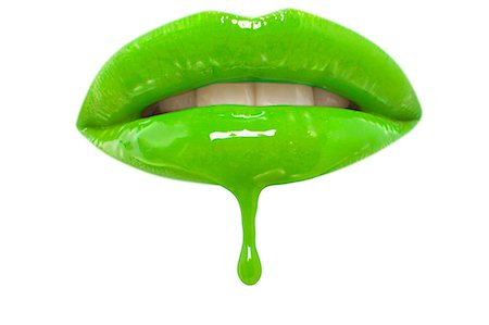 dripping silhouette - Close-up of neon green lip-gloss dripping from woman's lips over white background Foto de stock - Sin royalties Premium, Código: 693-07444560