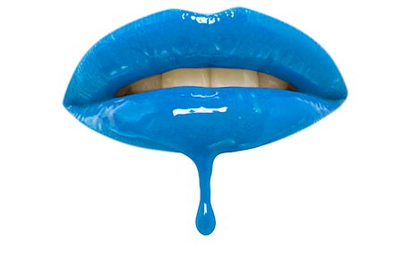 sexy - Close-up of blue lip-gloss dripping from woman's lips over white background Foto de stock - Sin royalties Premium, Código: 693-07444561