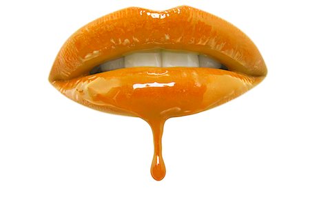 Close-up of orange lip-gloss dripping from woman's lips over white background Photographie de stock - Premium Libres de Droits, Code: 693-07444562