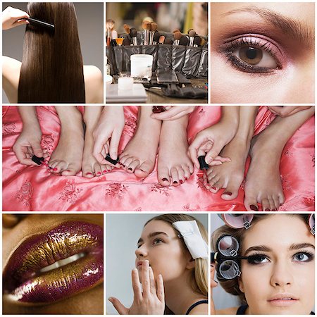 photos of mixed race teenage girls - Collage of women applying make-up Stock Photo - Premium Royalty-Free, Code: 693-07912160